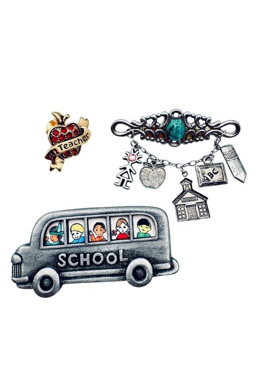 Razza Jewelry - Vintage School Teacher Brooch Pin Back to School Lot of 3